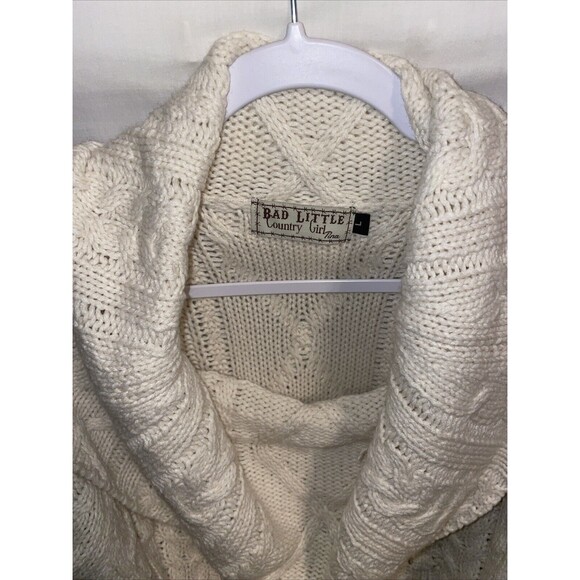 Bad Little Country Girl Women’s Cowl Neck Sweater Size Large Ivory Cable Knit - Picture 3 of 12